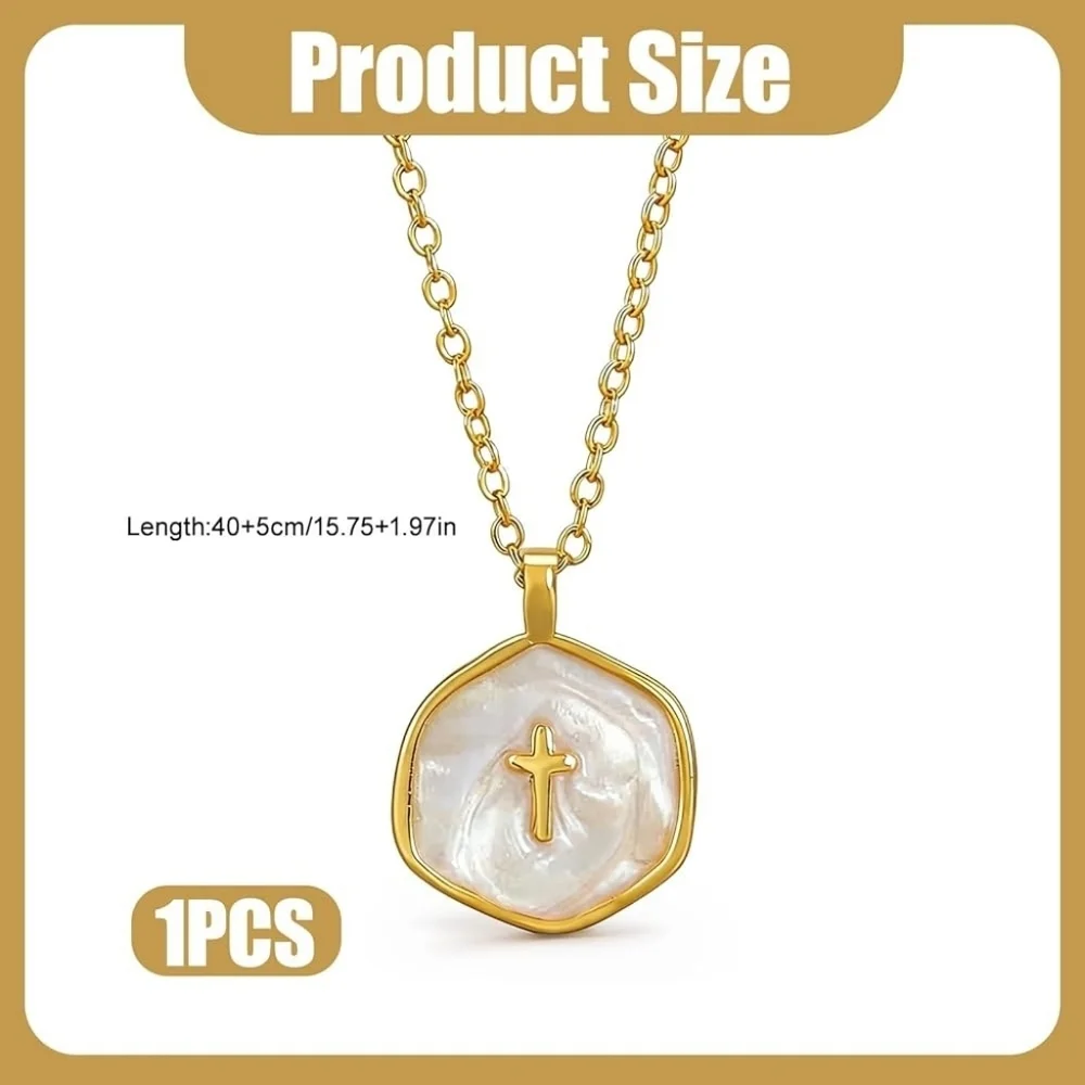 14K Gold Plated Cross Necklace With Pearl Accent - Picture 2 of 4
